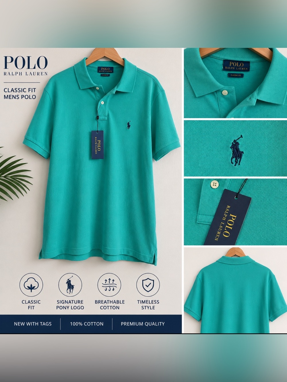 Ralph Lauren Men’s Polo Shirt Teal with Navy Pony